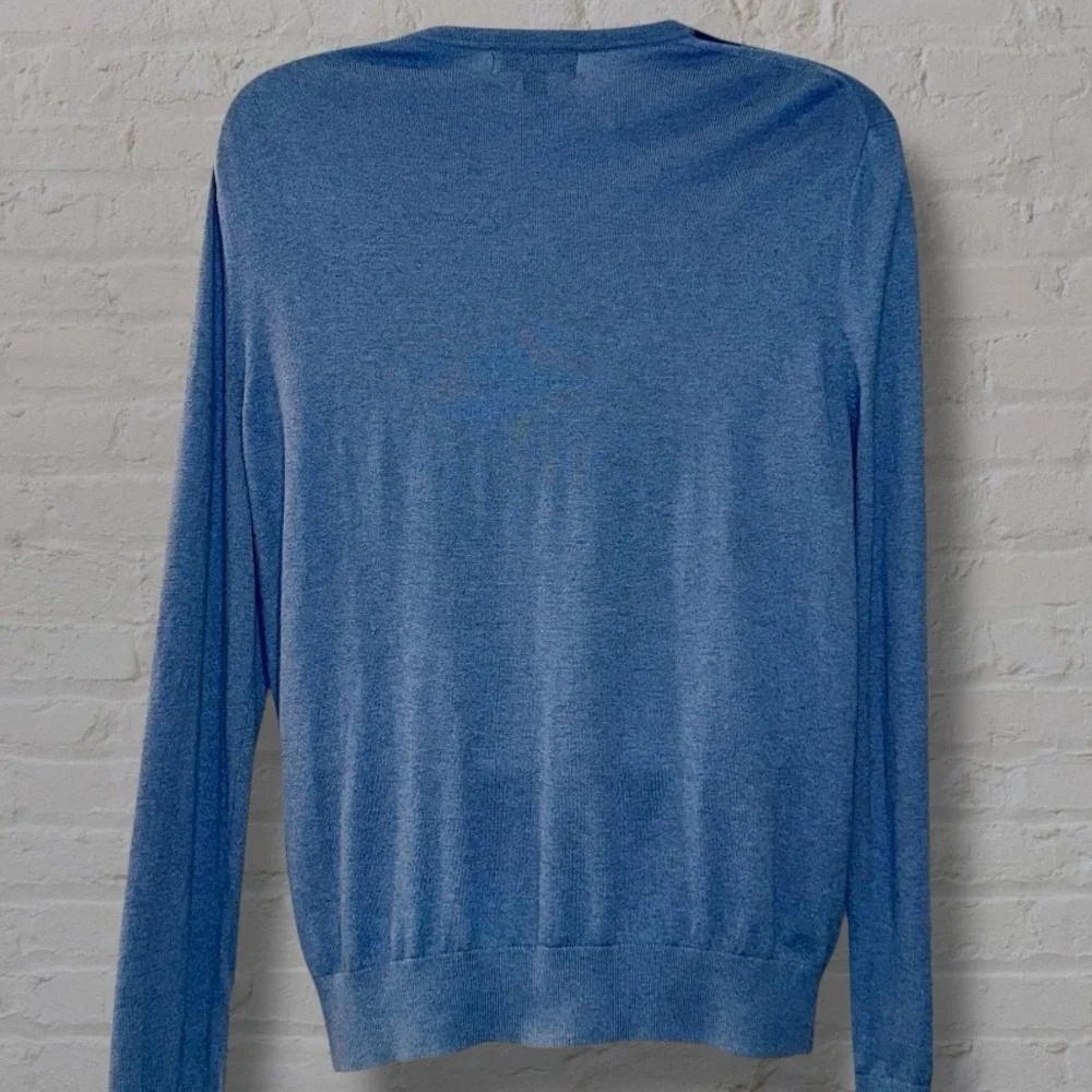 Banana Republic Men’s Silk Cashmere Blend Argyle V-Neck Sweater Blue Size L
